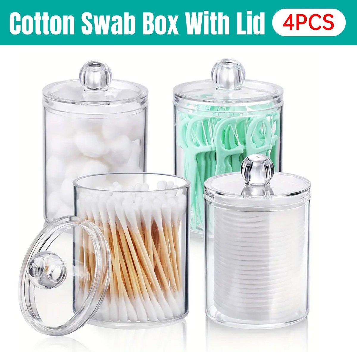 Premium Transparent Cotton Pad & Swab Storage Boxes with Lids - 4pcs