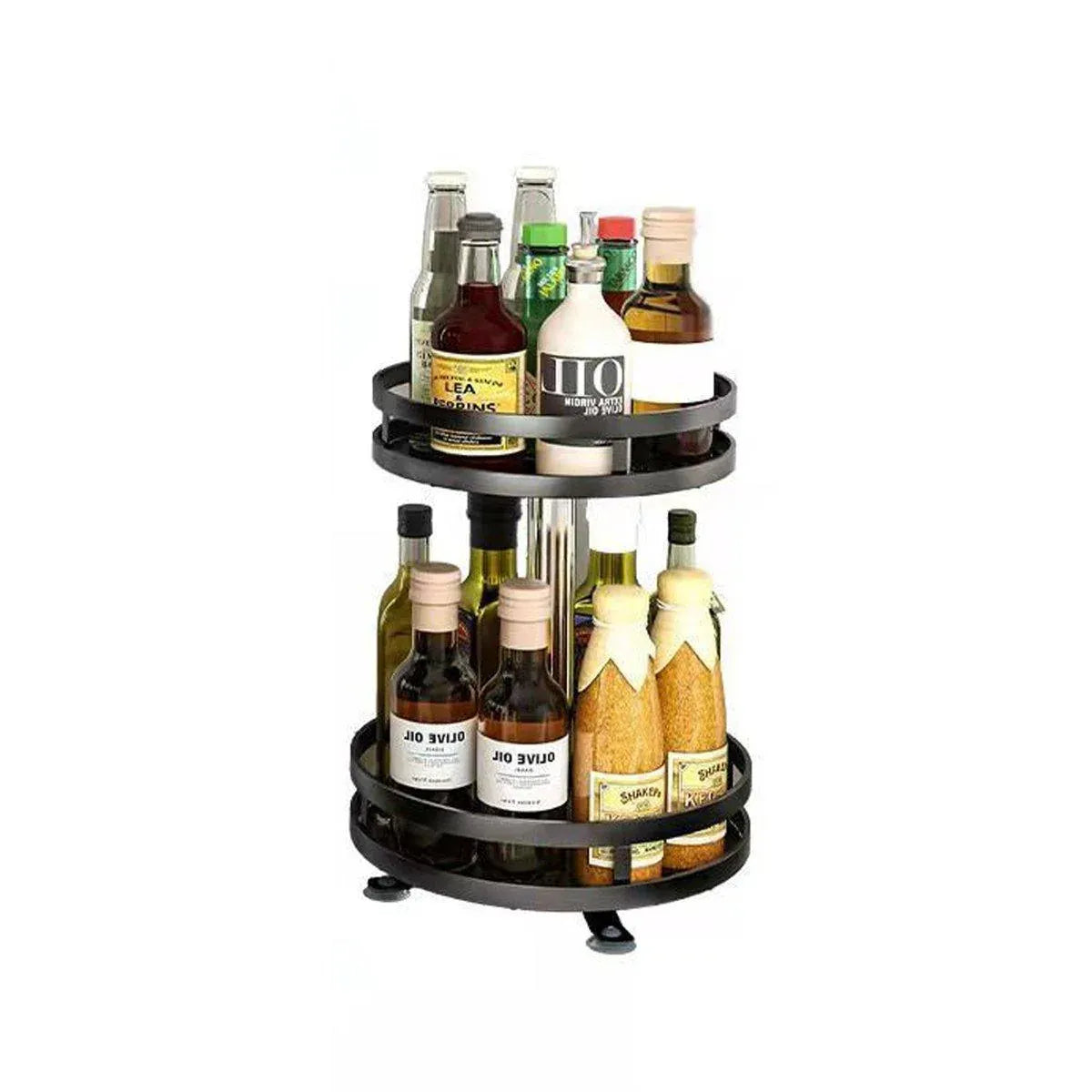 Premium Rotating Spice Rack – Black Adjustable Double Layer