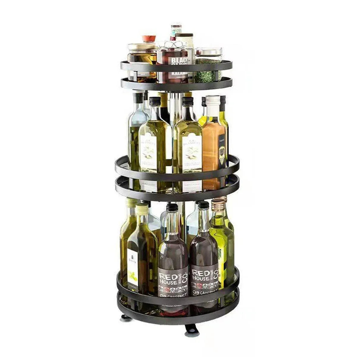 Premium Rotating Spice Rack – Black Adjustable Double Layer