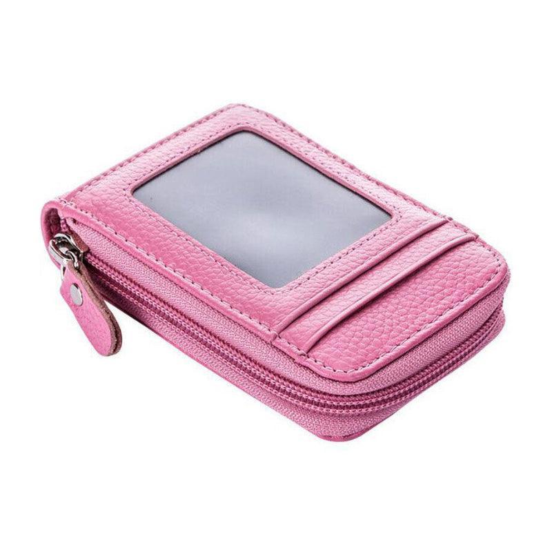Premium Red RFID Blocking Leather Card Wallet with Coin Pocket