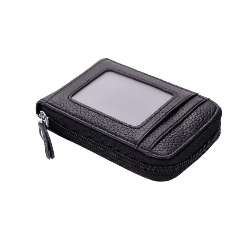 Premium Red RFID Blocking Leather Card Wallet with Coin Pocket