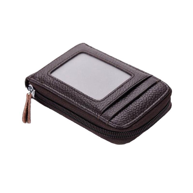 Premium Red RFID Blocking Leather Card Wallet with Coin Pocket