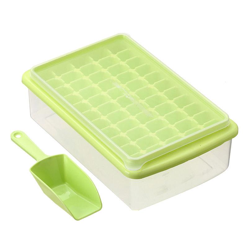 Premium Blue 55 Grid Ice Cube Tray with Lid Storage Box and Scoop
