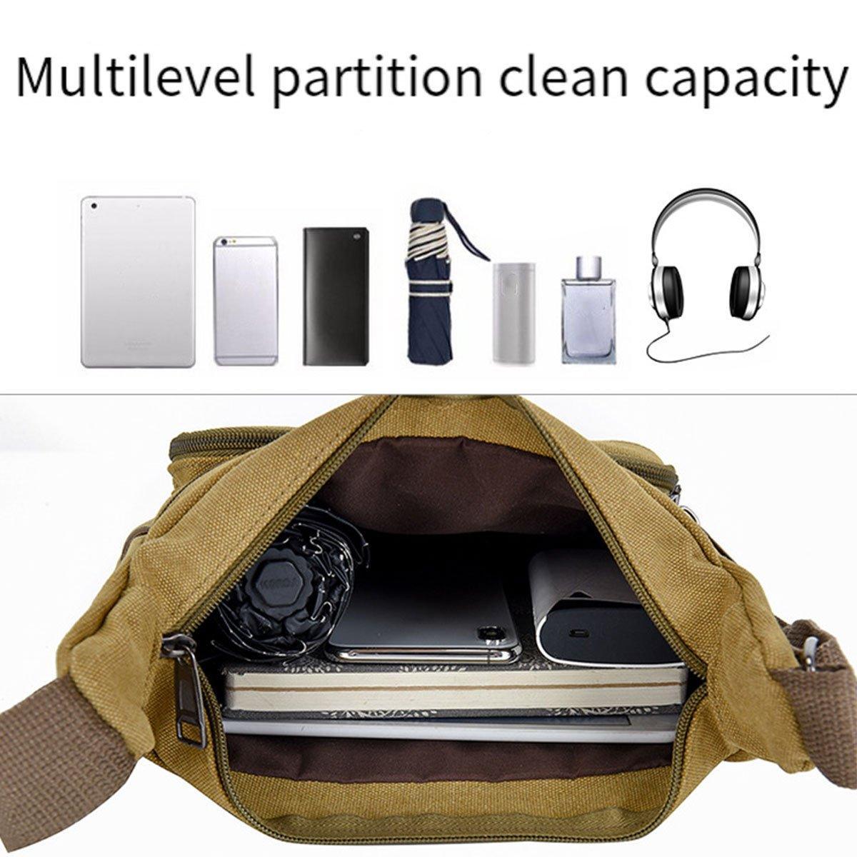 Premium Black Multi Layer Canvas Crossbody Messenger Bag