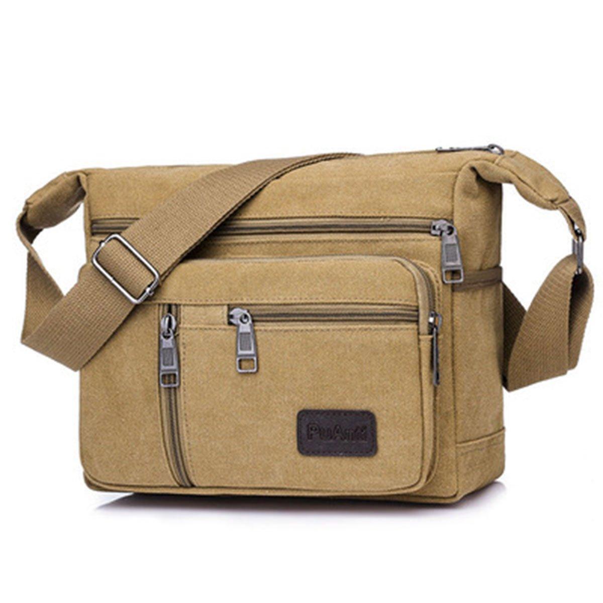 Premium Coffee Multi Layer Canvas Crossbody Messenger Bag