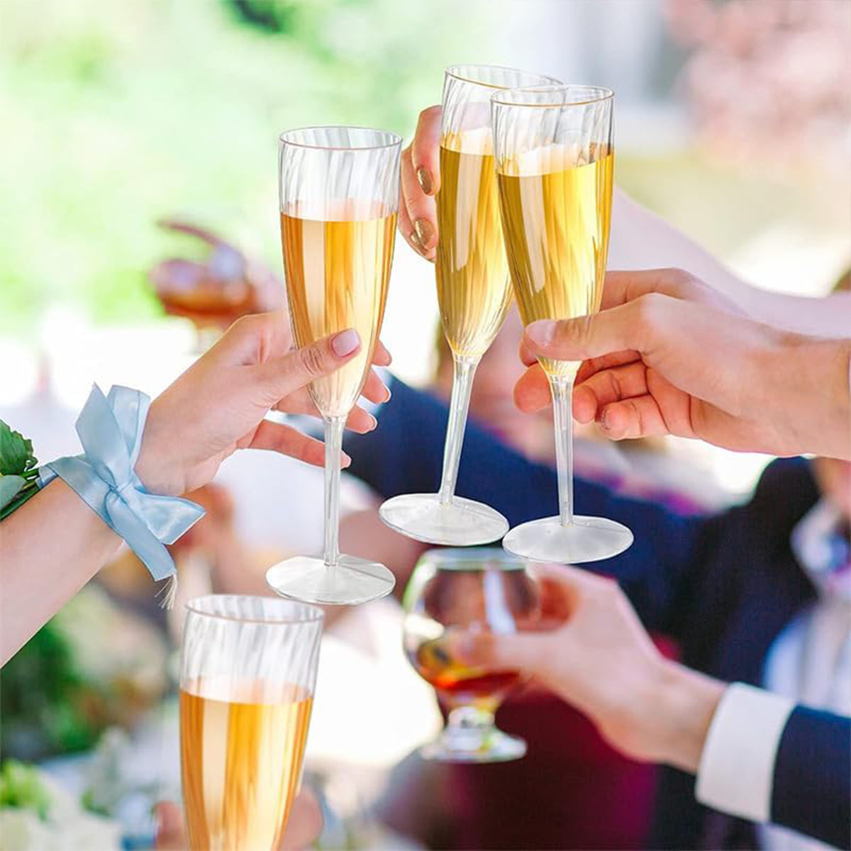 Premium 8 Pack 180ml Plastic Champagne Flutes Party Wedding Glasses