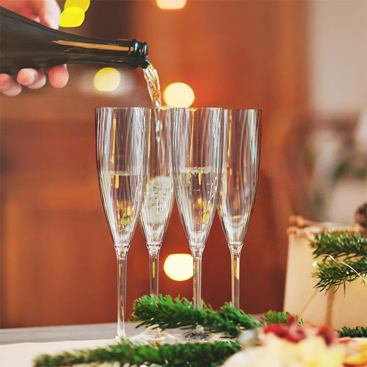 Premium 8 Pack 180ml Plastic Champagne Flutes Party Wedding Glasses