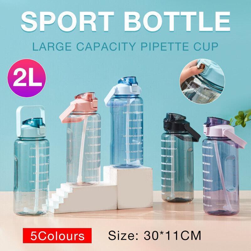Premium Green 2L Motivational Water Bottle with Straw and Time Markings