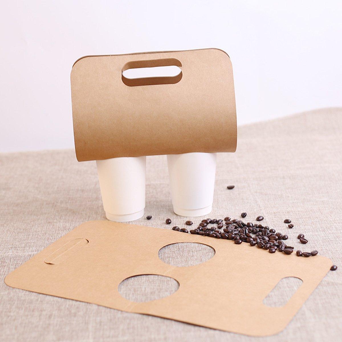 Kraft Paper Cup Holder 100pcs Portable Double Cup Carrier with Ergonomic Handle - SuperSaverAU - view 4