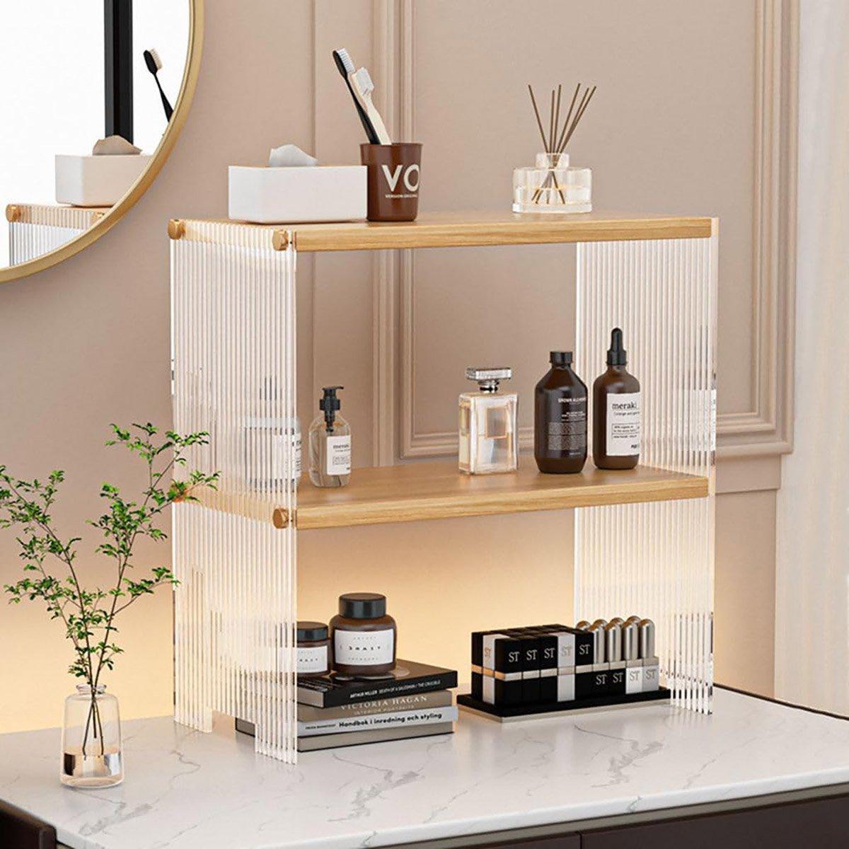 Acrylic Desktop Cup Holder Multi-Purpose Portable Storage Organizer For Home - Wood - SuperSaverAU - view 2