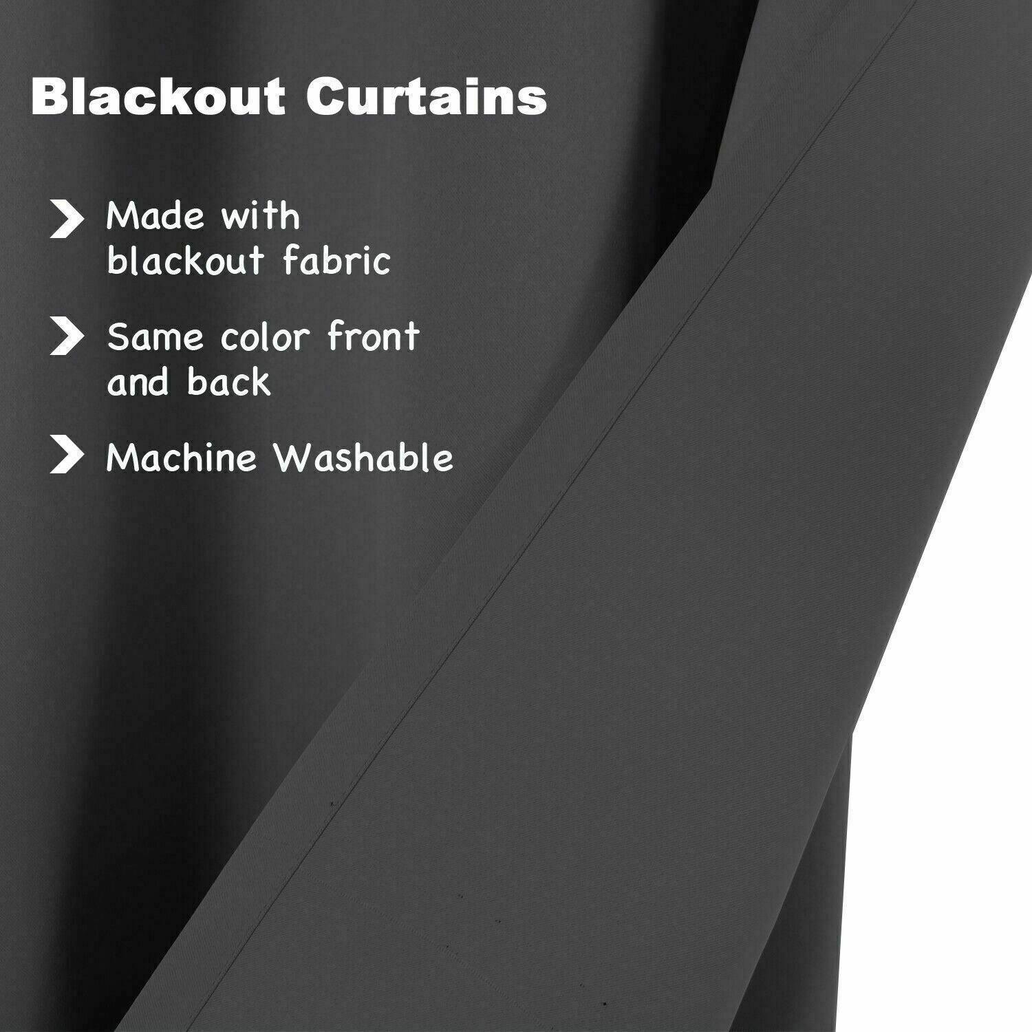 Elegant Semi Blackout Curtains 2pcs Solid Colour Drapes 132x244cm - Black - SuperSaverAU - view 4