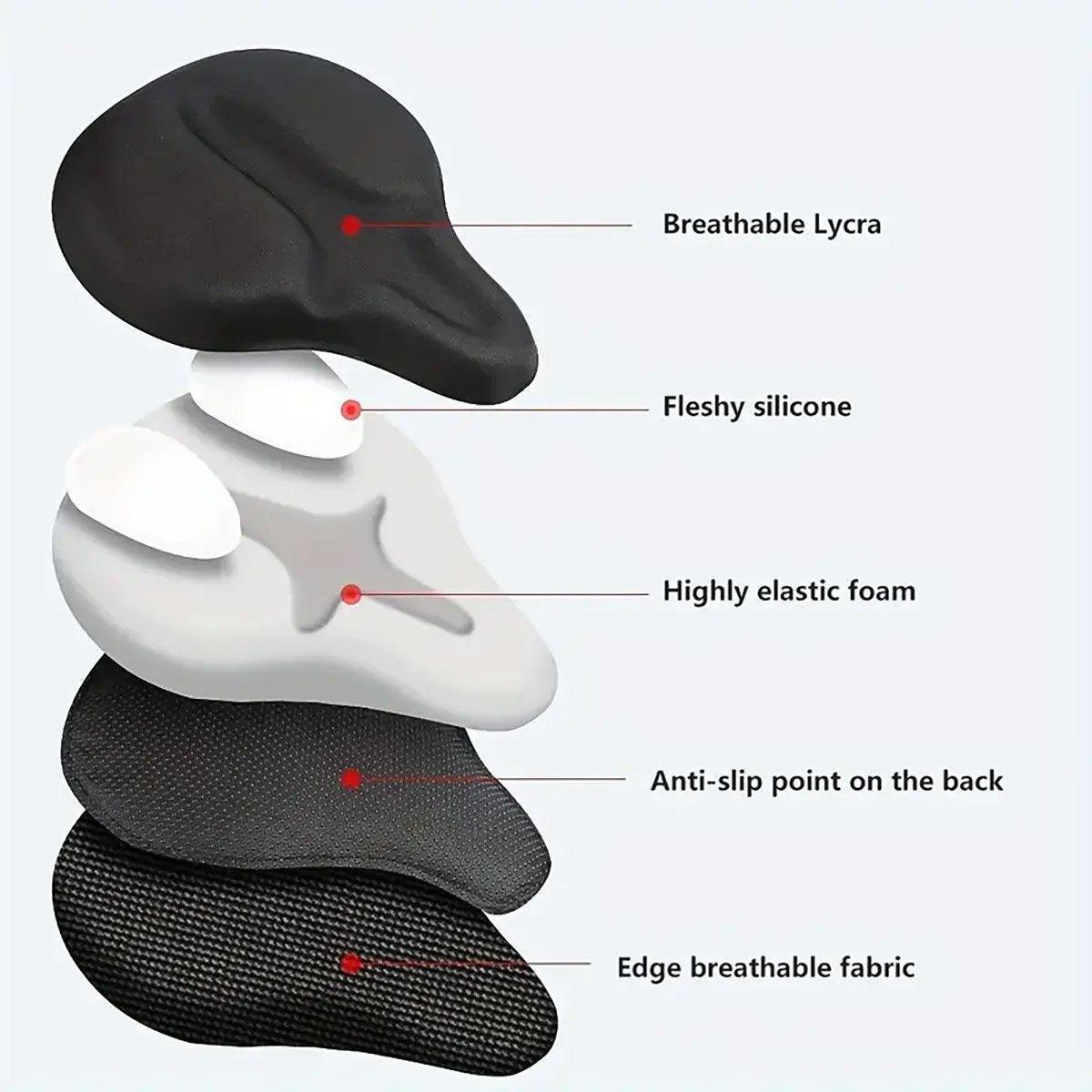Premium Soft Silicone Bicycle Seat Cover with Breathable Lycra & Non-Slip Fit - Black