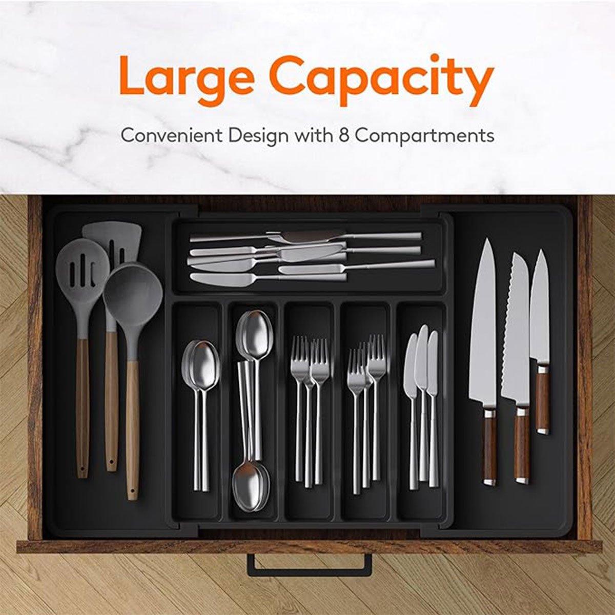 Premium Extendable Cutlery Tray Organiser – Black
