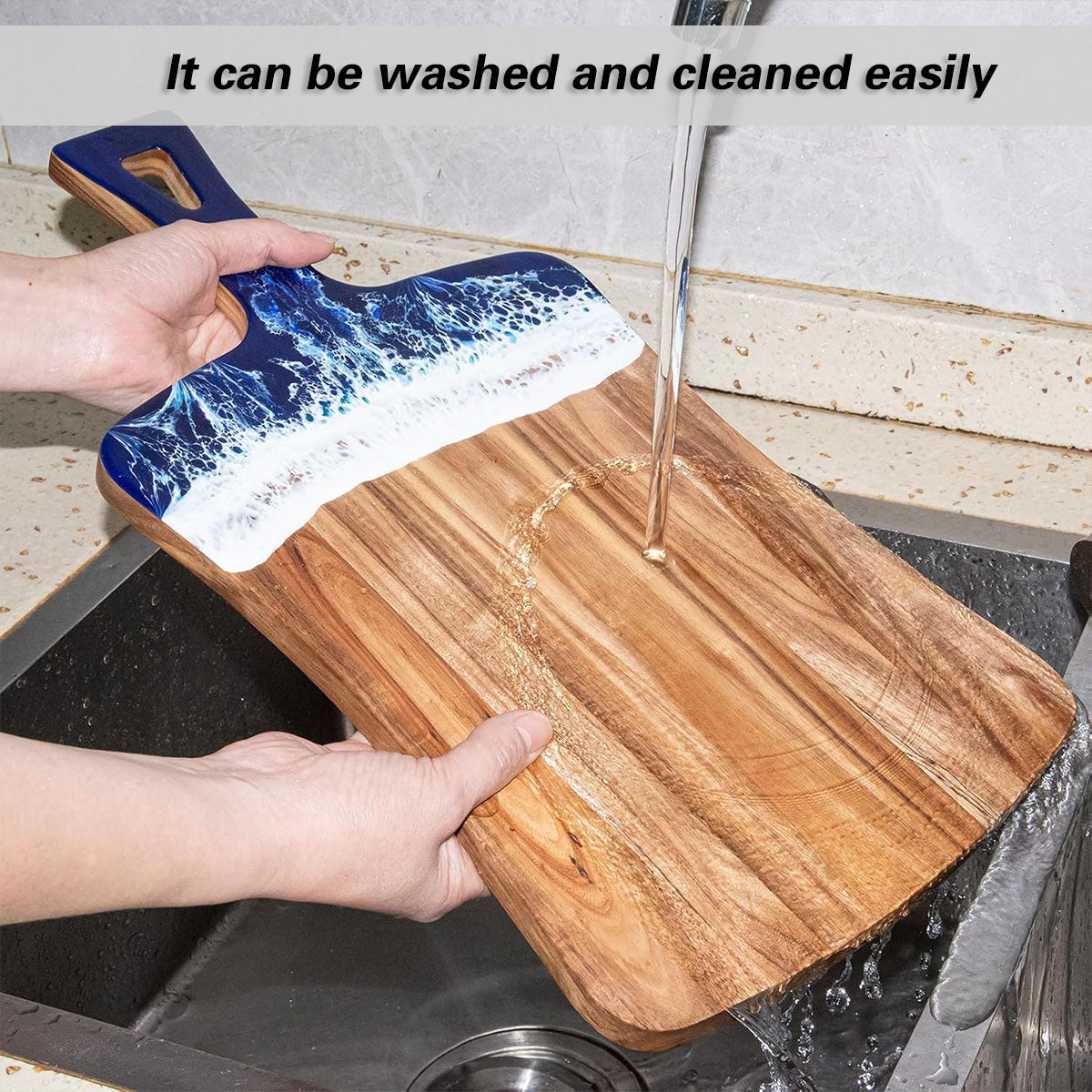 Wave Cutting Board 22cm x 36cm, Durable Wood with Food-Safe Resin Coating - SuperSaverAU - view 4