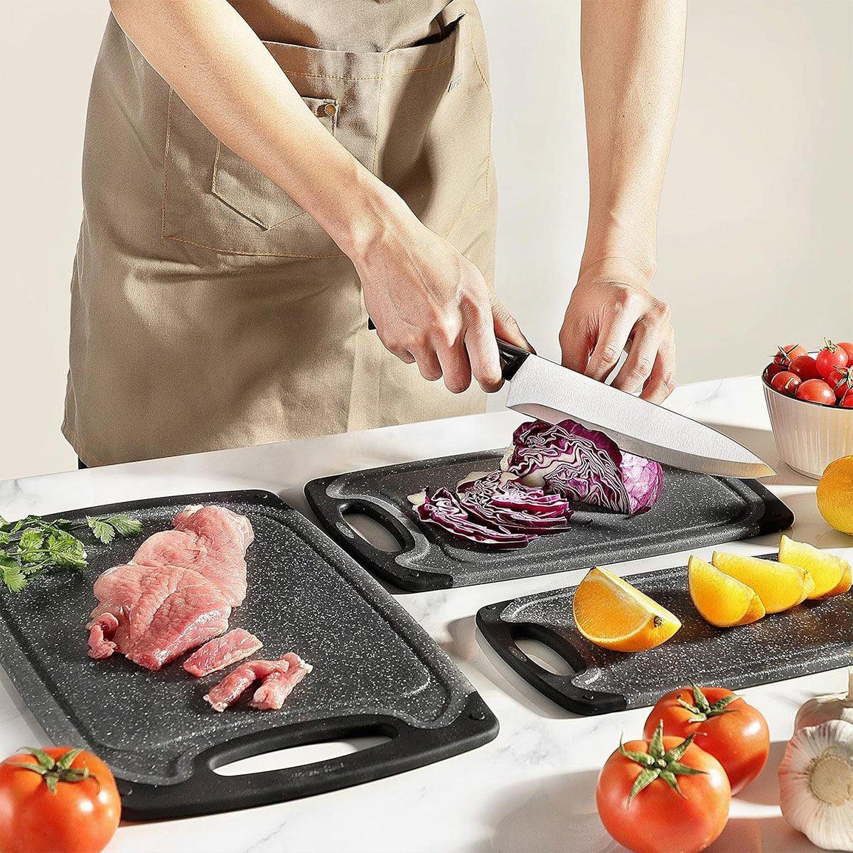 3pcs Wheat Straw Plastic Cutting Board Set Chopping Board Kitchen - White - SuperSaverAU - view 4