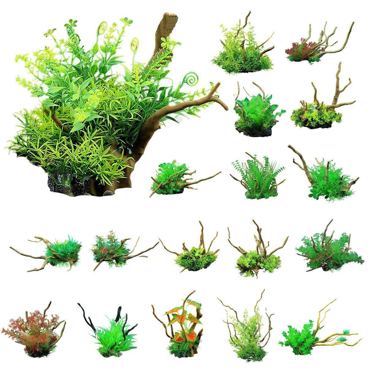 Premium CM2401 Green Aquarium Artificial Wood & Plant Ornament