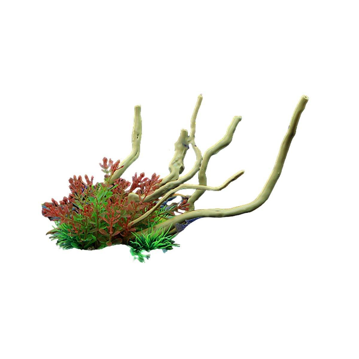 Premium CM2502 Green Aquarium Artificial Wood & Plant Ornament