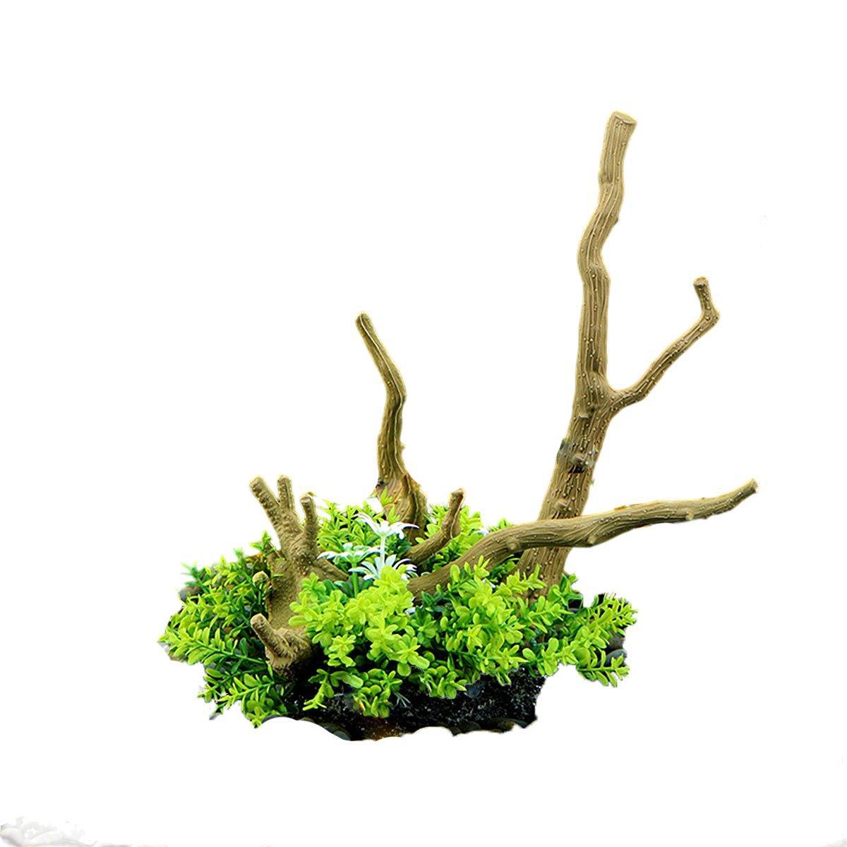 Premium CM2502 Green Aquarium Artificial Wood & Plant Ornament