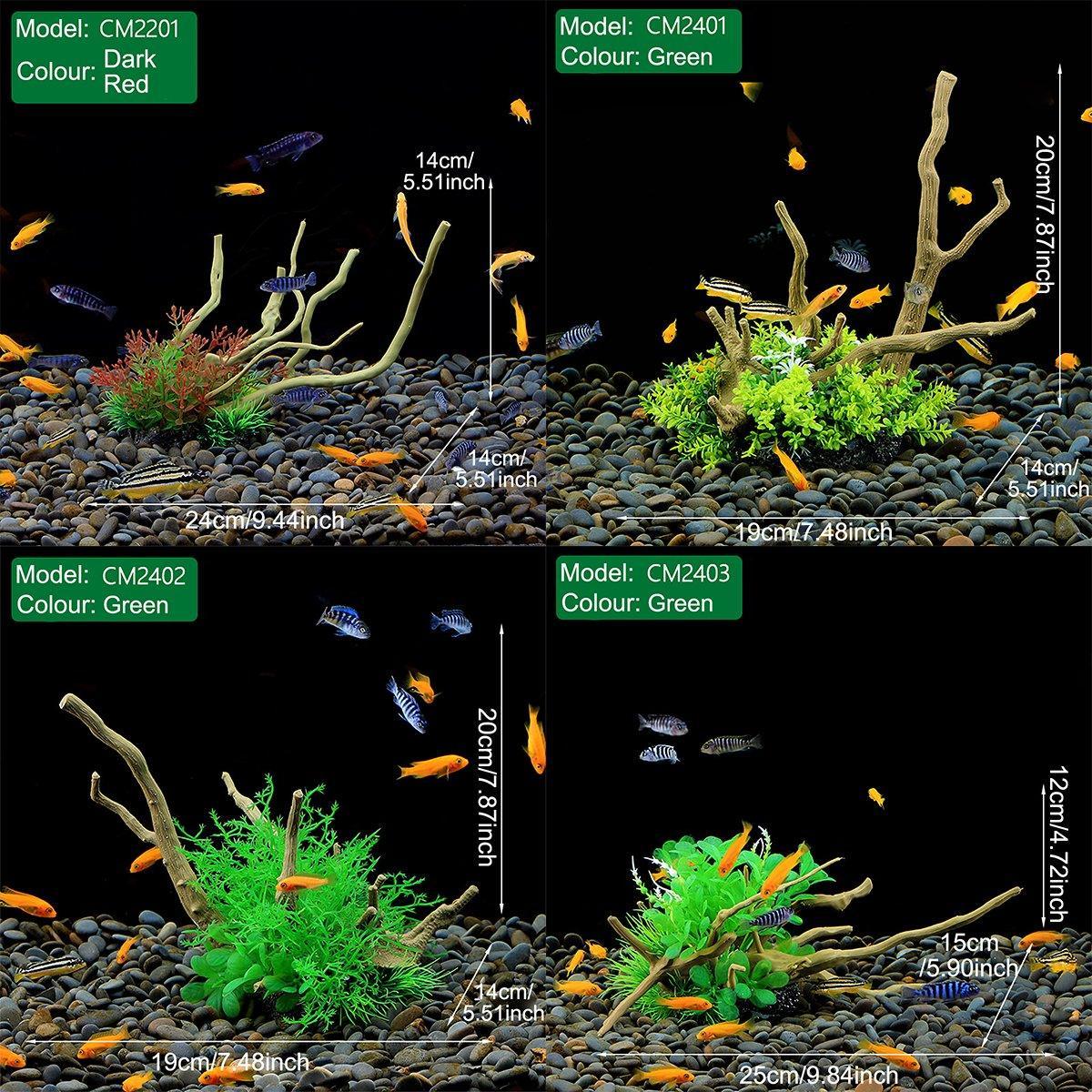 Premium CM3303 Green Orange Aquarium Artificial Wood & Plant Ornament