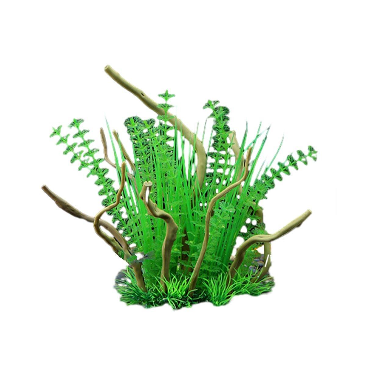 Premium CM3901 Green Aquarium Artificial Wood & Plant Ornament