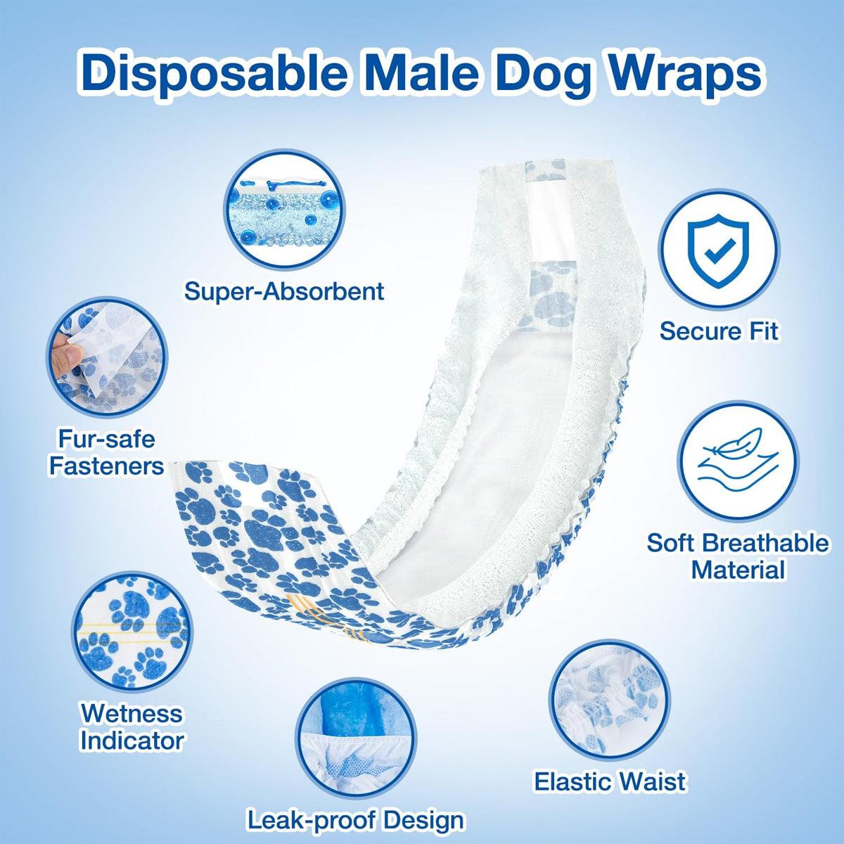 Premium Male Disposable Dog Diapers Leakproof - L, 63-81cm, 10 Pack