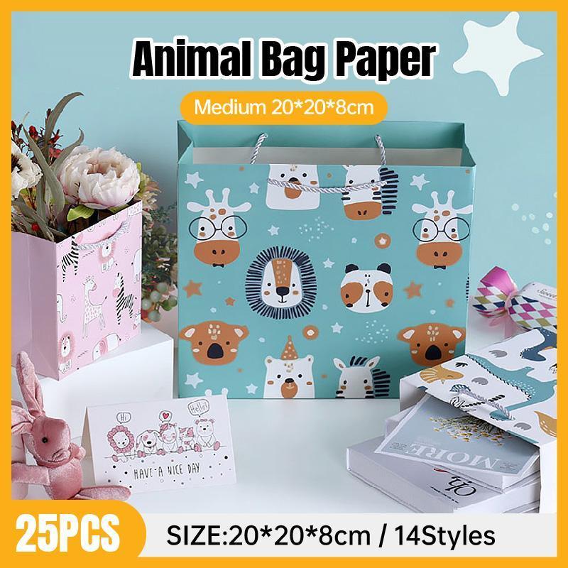 25x Creative Cartoon Animal Gift Bags Cute Birthday Party Favors Tote Paper Bags - Dinosaur-Paradise-25pcs-M - SuperSaverAU - view 1