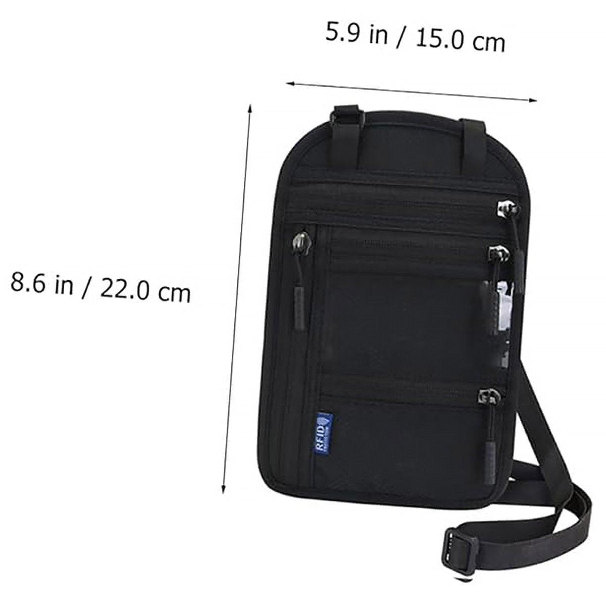 Premium Black RFID Travel Passport Document Neck Wallet
