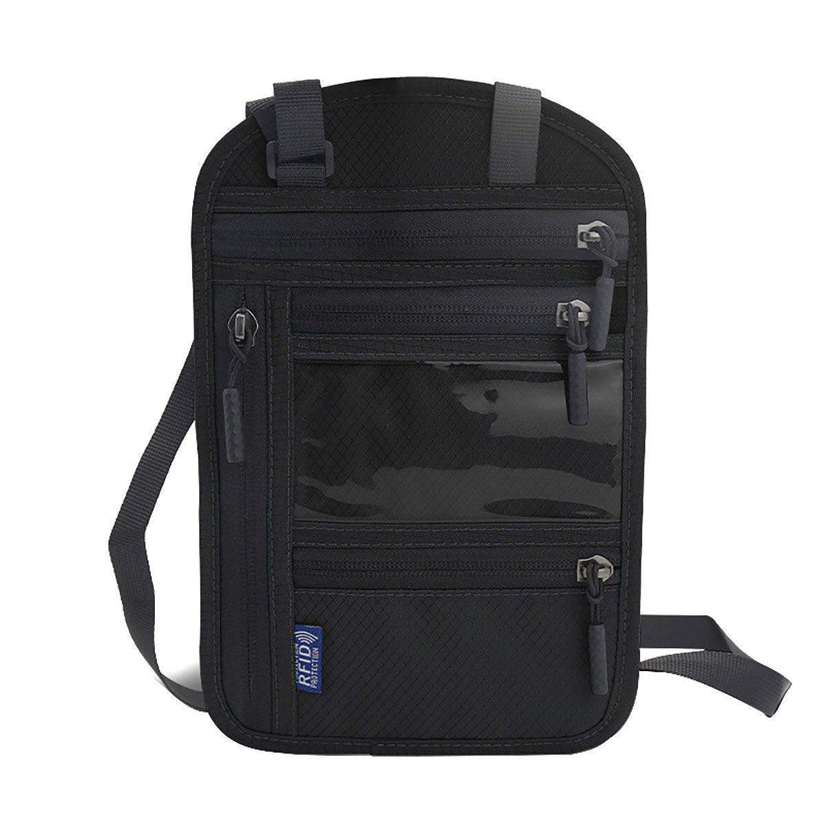 Premium Black RFID Travel Passport Document Neck Wallet
