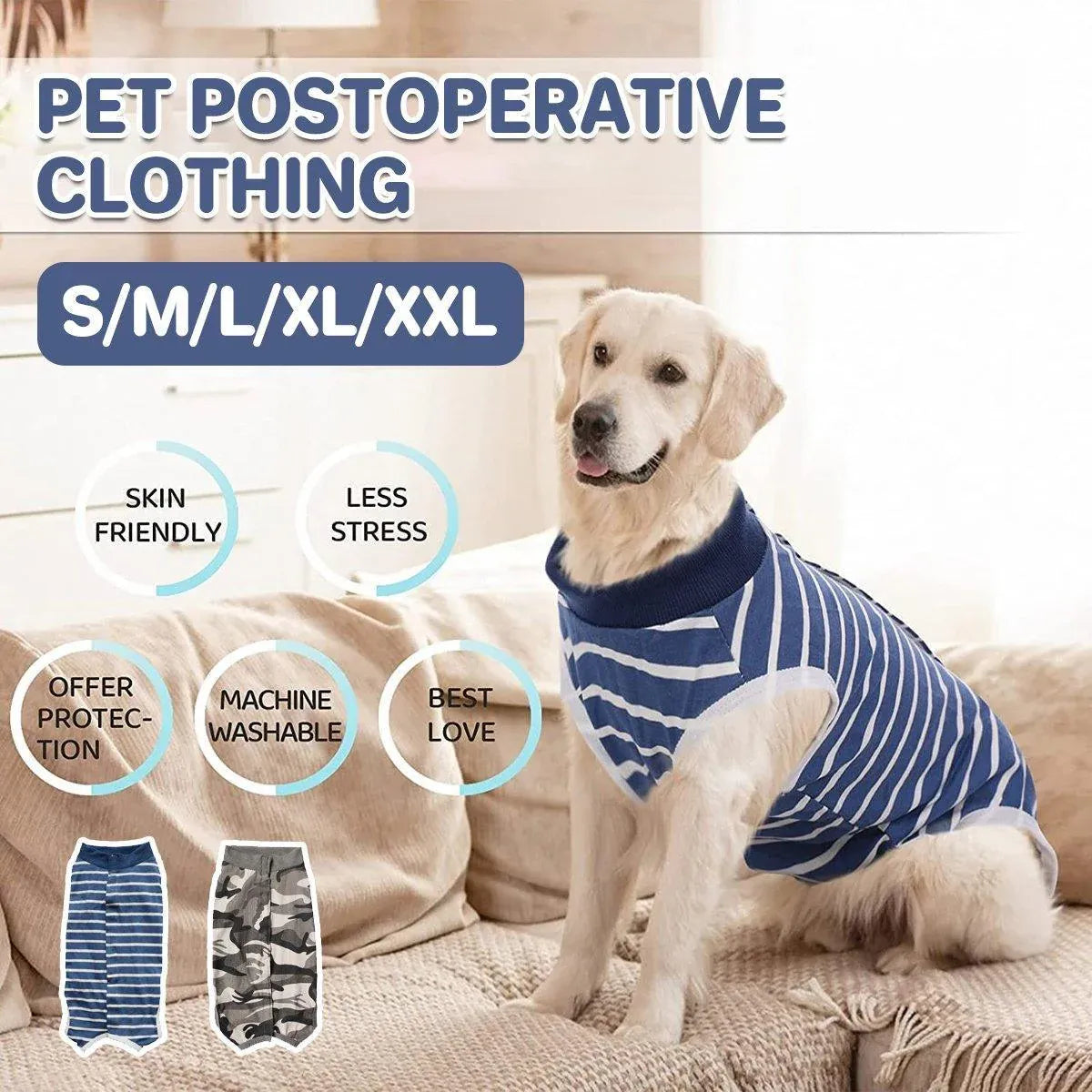 Premium Dog Recovery Suit Anti-Lick Wound Protector - Stripes XL