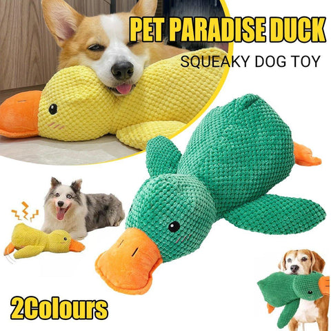 Plush Cartoon Duck Dog Toy - Interactive Squeaky Chew Toy 45cm - Green - SuperSaverAU - view 1