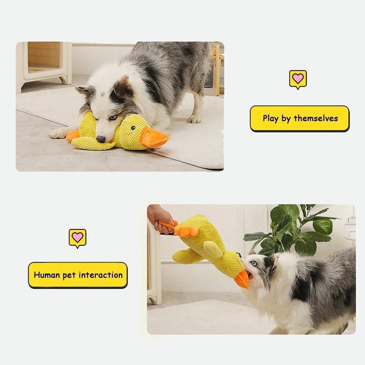 Plush Cartoon Duck Dog Toy - Interactive Squeaky Chew Toy 45cm x 38cm - Yellow - SuperSaverAU - view 4