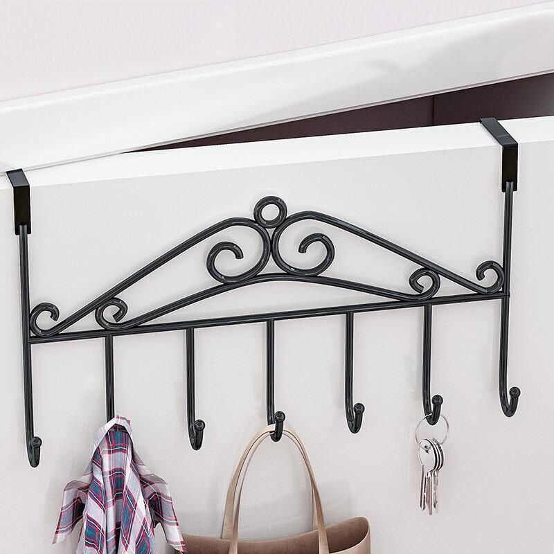 Premium Black 7 Hook Over Door Clothes Hanger Towel Storage Rack