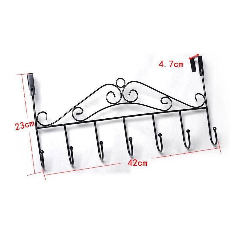 Premium Black 7 Hook Over Door Clothes Hanger Towel Storage Rack