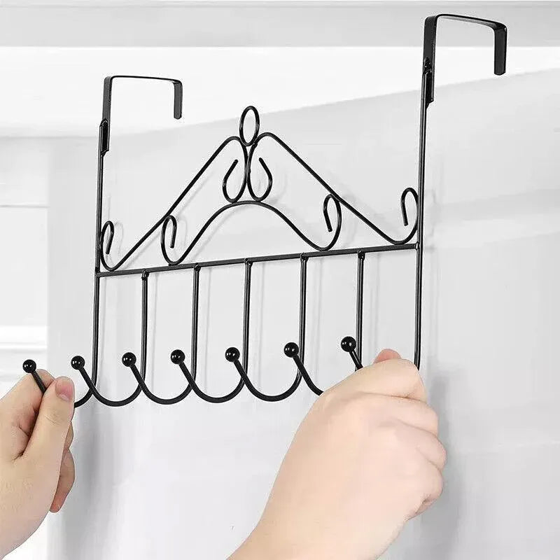 Premium Black 7 Hook Over Door Clothes Hanger Towel Storage Rack