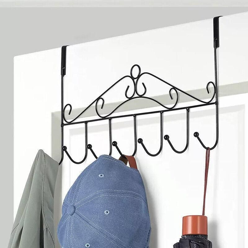 Premium Black 7 Hook Over Door Clothes Hanger Towel Storage Rack