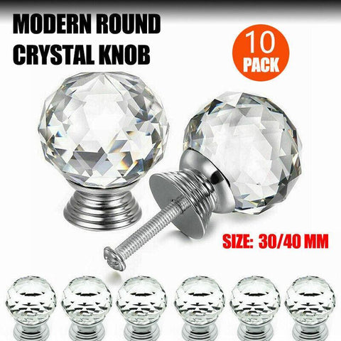 Crystal Glass Cabinet Knobs 40mm - 10Pcs, Round & Ball Shape, Includes Screws - SuperSaverAU - view 1