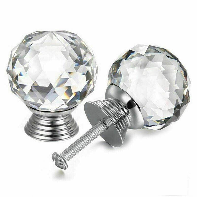 Crystal Glass Cabinet Knobs 40mm - 10Pcs, Round & Ball Shape, Includes Screws - SuperSaverAU - view 4