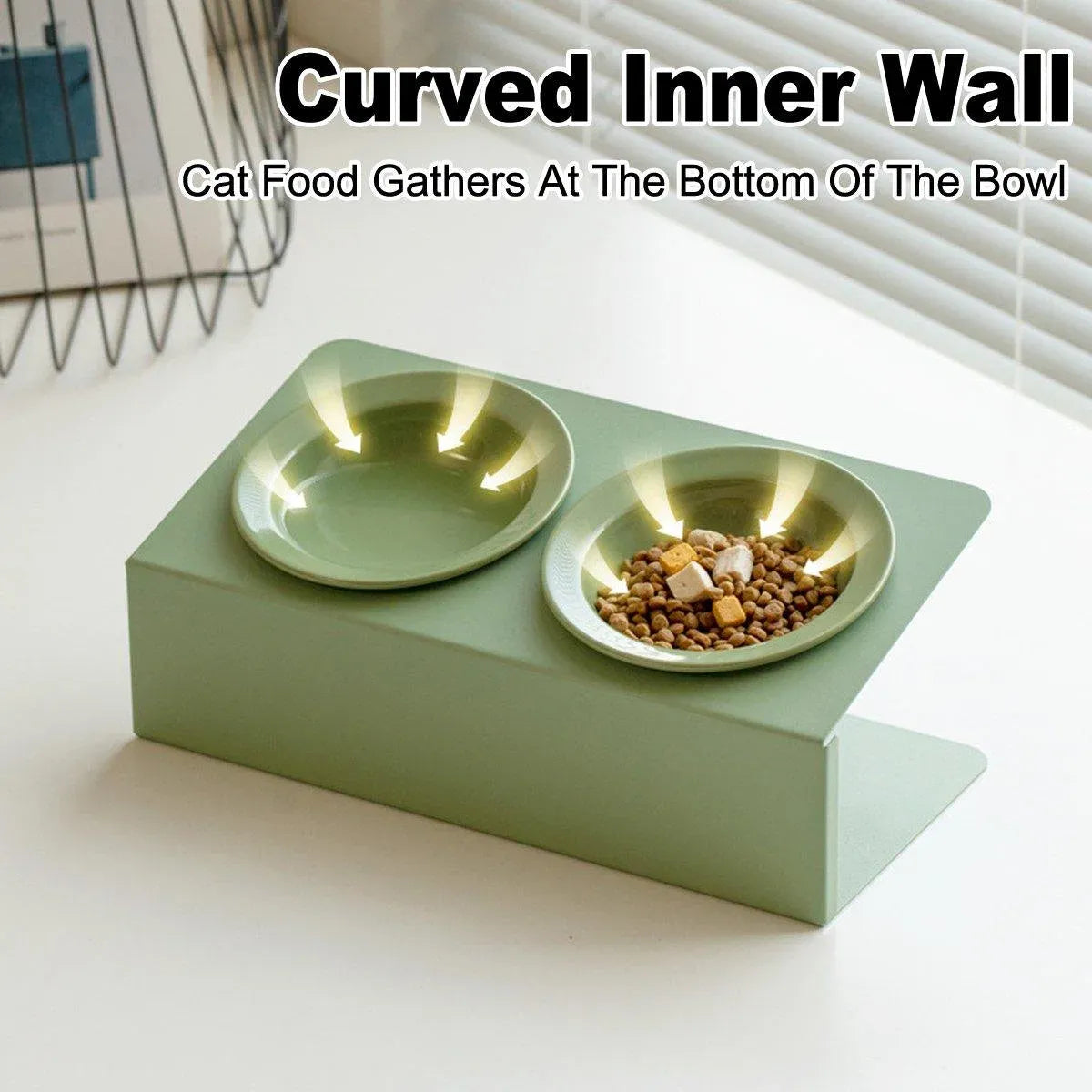 Ceramic Slant Double Bowl - Non-Slip Feeding Dish for Cats & Dogs - Purple