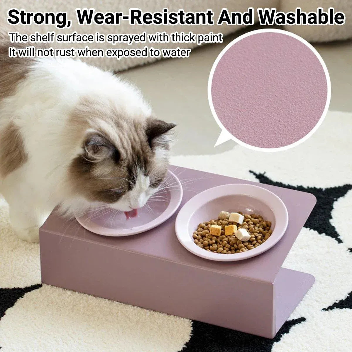 Ceramic Slant Double Bowl - Non-Slip Feeding Dish for Cats & Dogs - Purple
