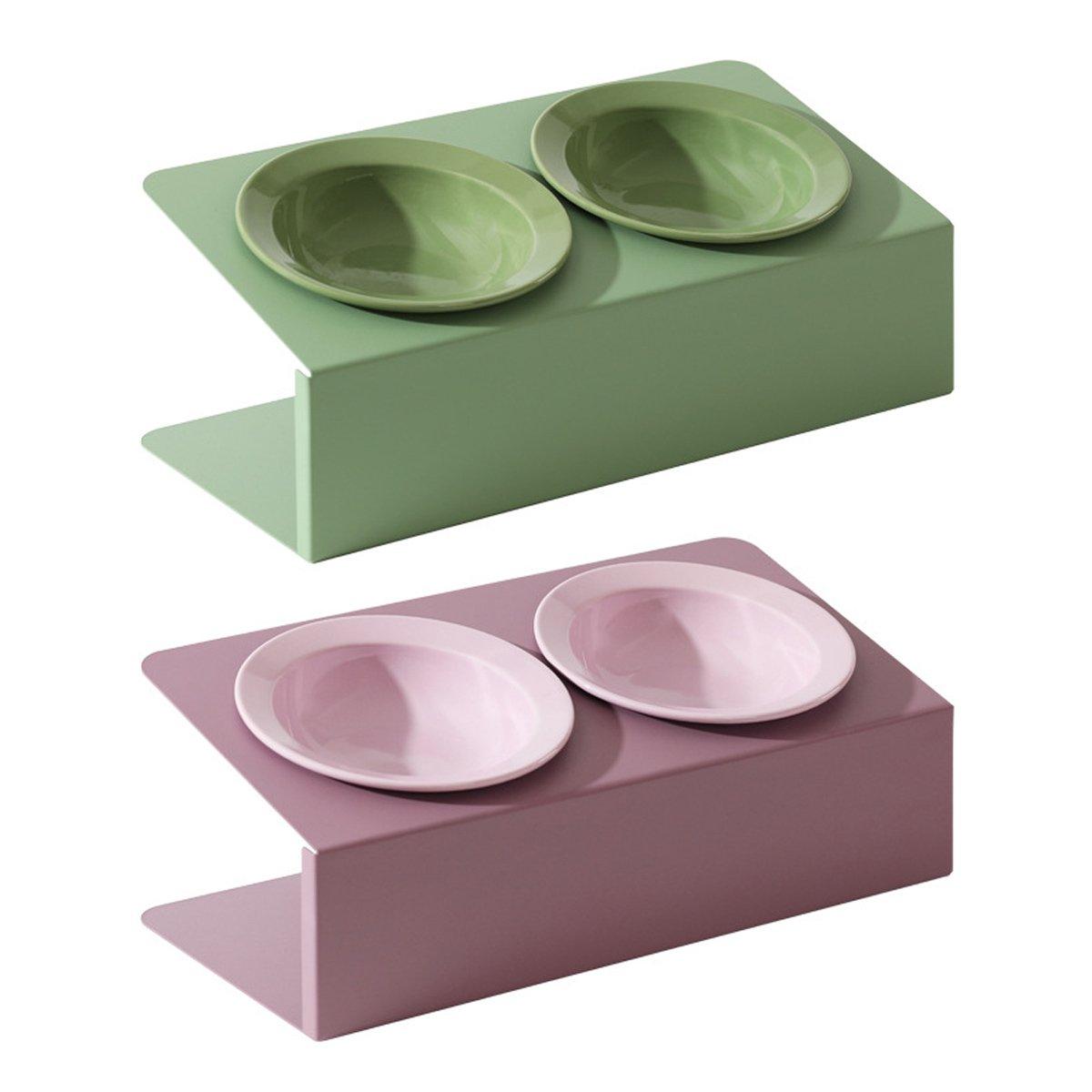 Ceramic Slant Double Bowl - Non-Slip Feeding Dish for Cats & Dogs - Purple - SuperSaverAU - view 2
