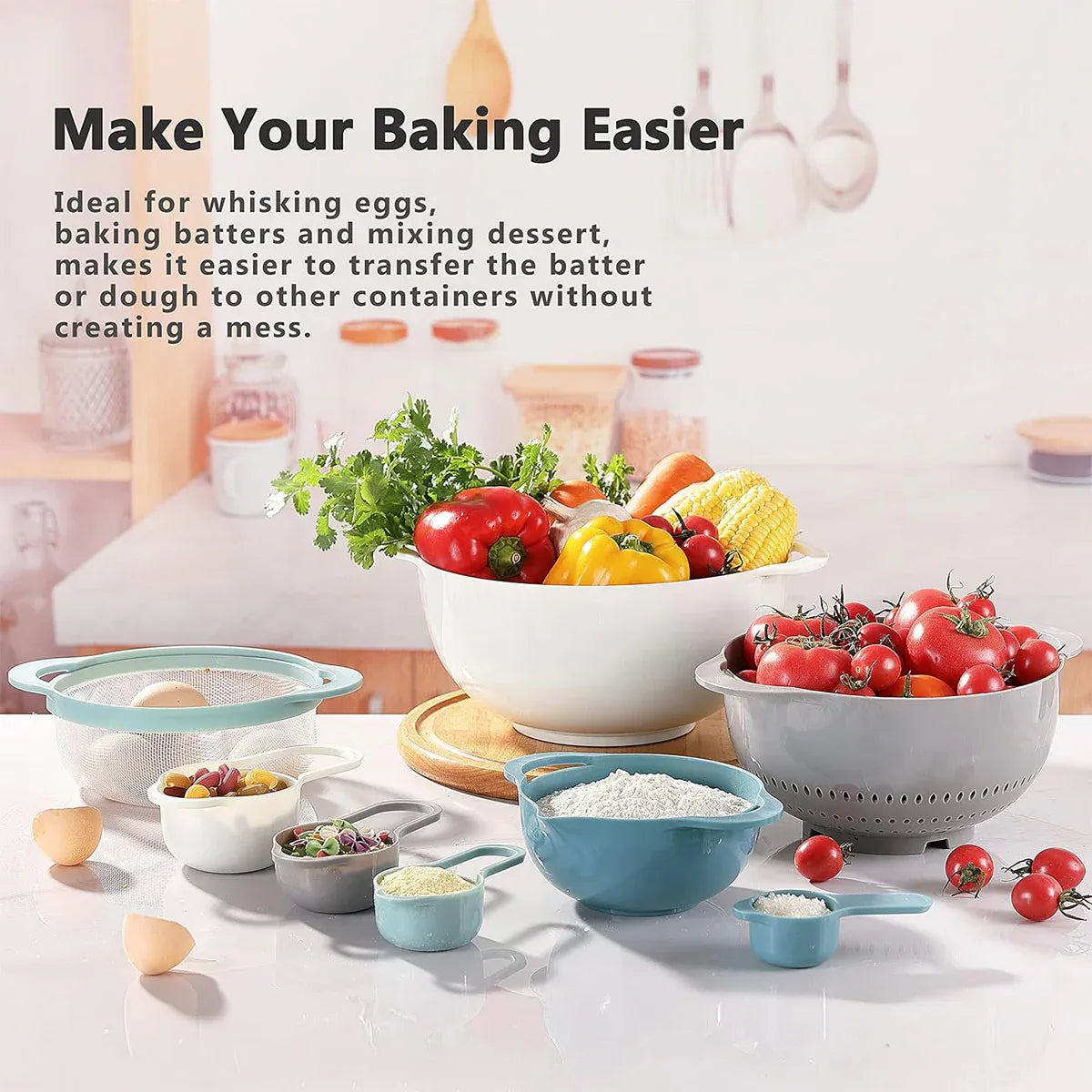 Premium 8 Piece Plastic Basin & Drain Basket Set