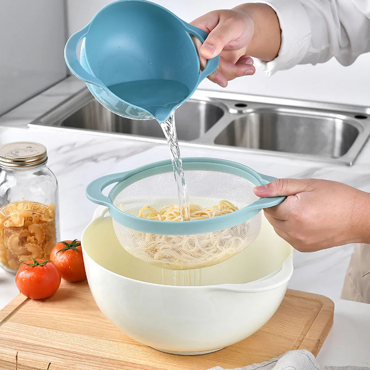 Premium 8 Piece Plastic Basin & Drain Basket Set