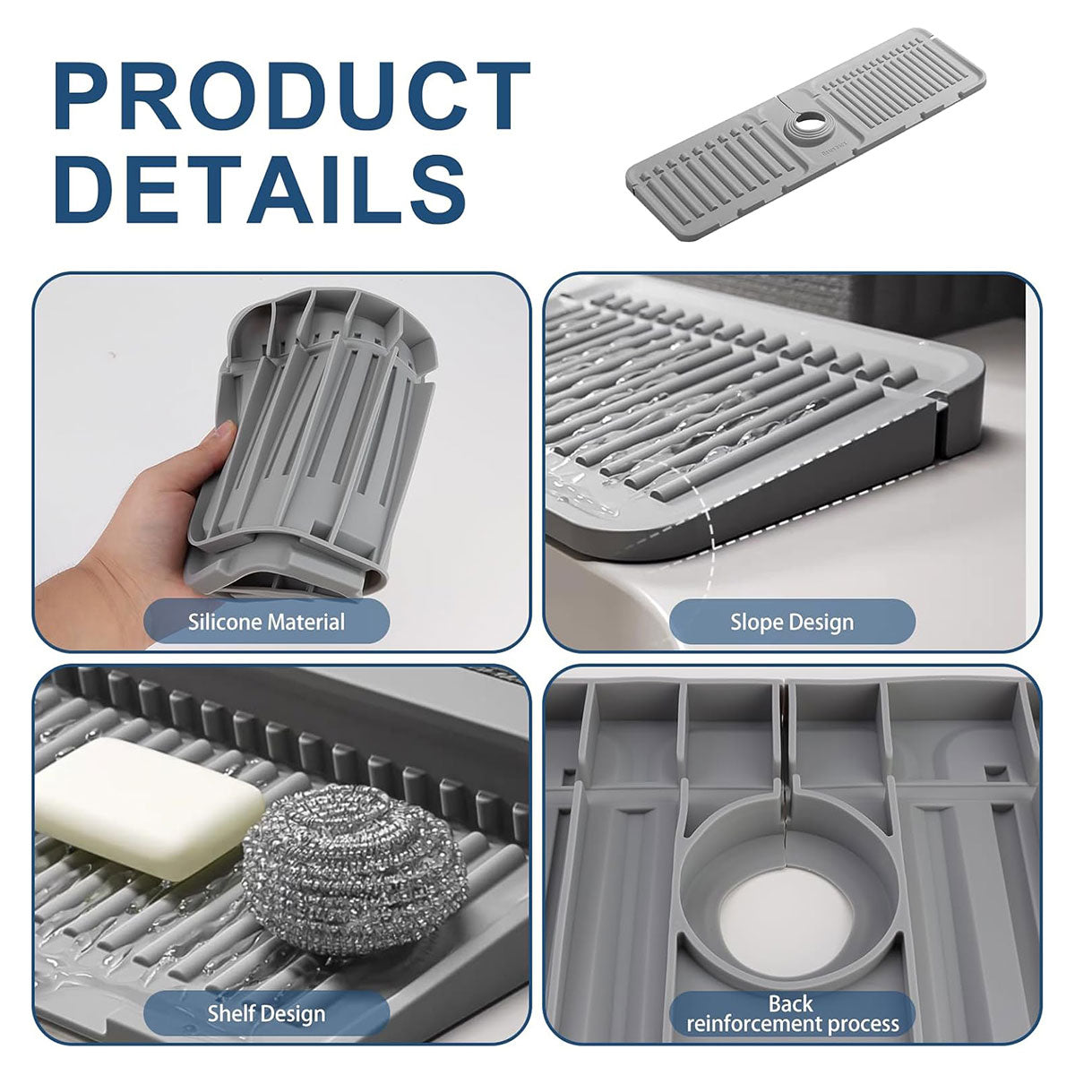 Premium White Silicone Faucet Draining Pad Sink Splash Guard Mat 44.5x14cm
