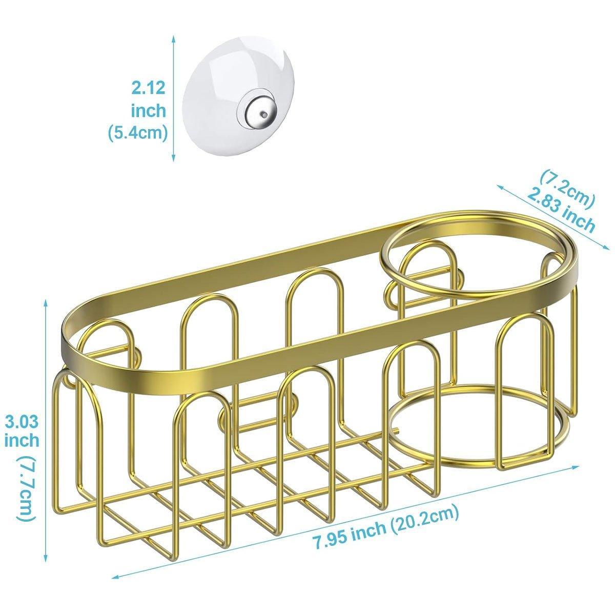 Premium Punch-Free Sponge Brush Drain Rack – Gold with Suction Cups