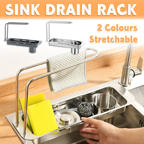 Retractable Kitchen Sink Drain Rack, 37-43 cm, Silver, with Filter Cup - SuperSaverAU - view 1