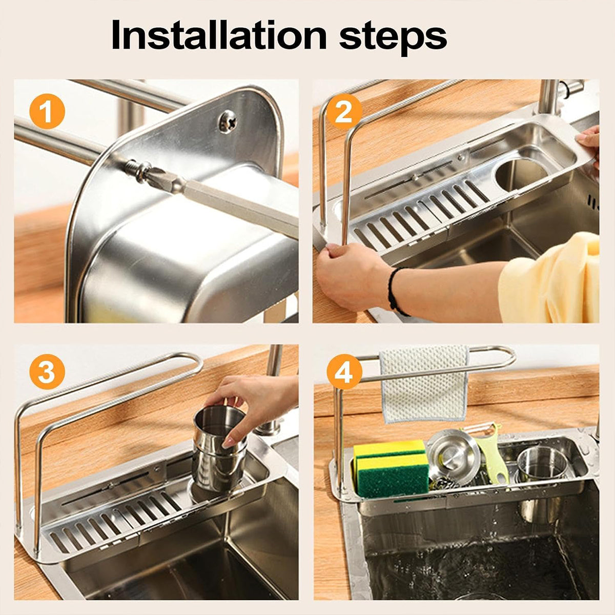 Retractable Kitchen Sink Drain Rack 37-43 cm with Filter Cup - Grey - SuperSaverAU - view 4