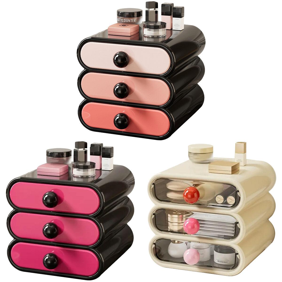 Premium White 3-Tier Cosmetic Organiser with Drawers and Top Tray 20x19x18.5cm