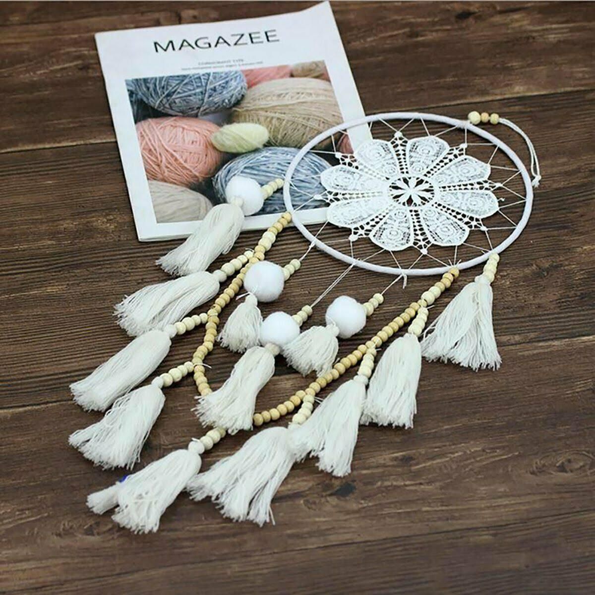 Premium Handmade Macrame Dream Catcher Wall Hanging – White 65cm