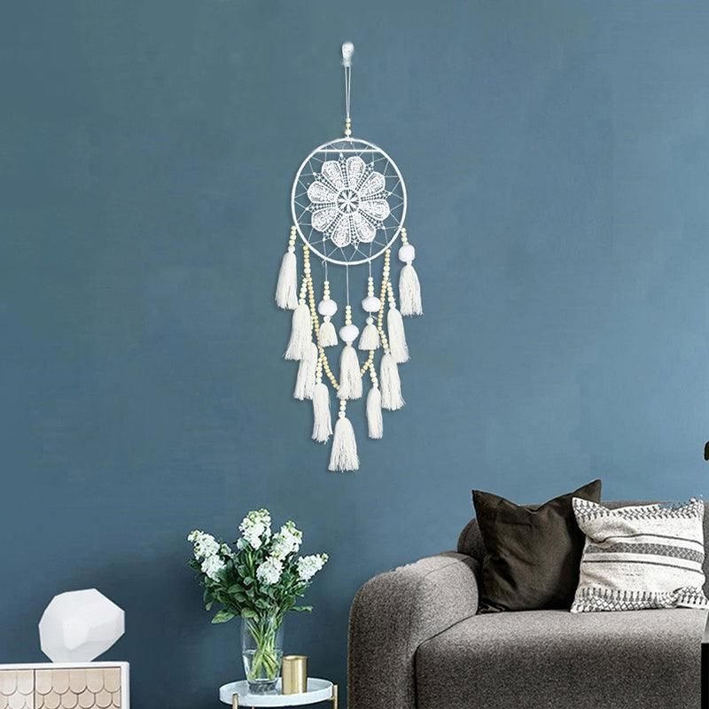 Premium Handmade Macrame Dream Catcher Wall Hanging – White 65cm