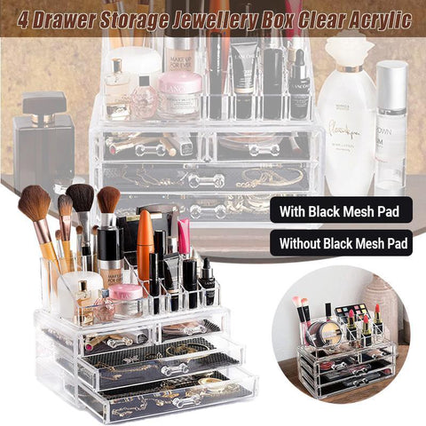 Holder Cosmetic Makeup Organizer 4 Drawer Clear Acrylic - Without Black Mesh Pad - SuperSaverAU - view 1